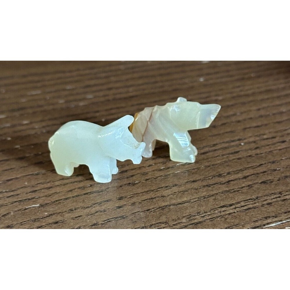 Set of 2 Vintage Alabaster 1.5''‎ Mini Rhino & Bear Figurine Printer Tray Decor